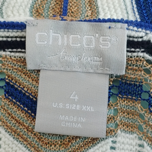 Travelers Collection by Chico's Blue/White/Brown Zig Zag Stitch Cardigan - Picture 5 of 7